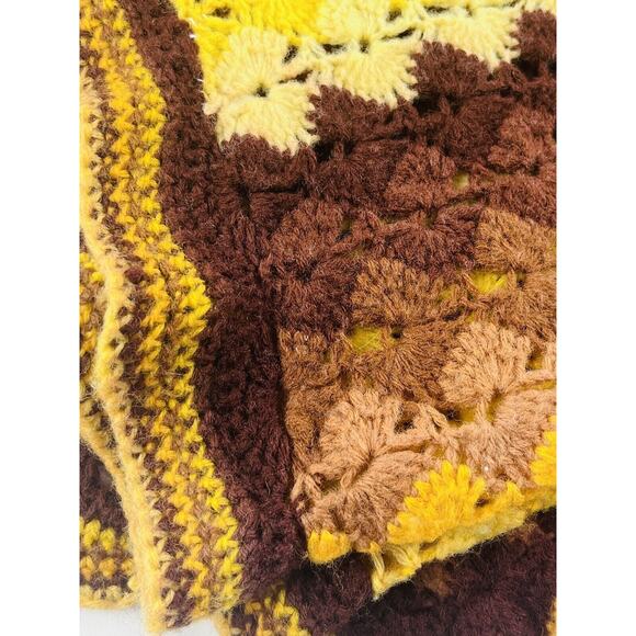 Handmade Vintage Crochet Lap AFGHAN 60s 70s orange brown blanket Star Burst Fans - Picture 4 of 6